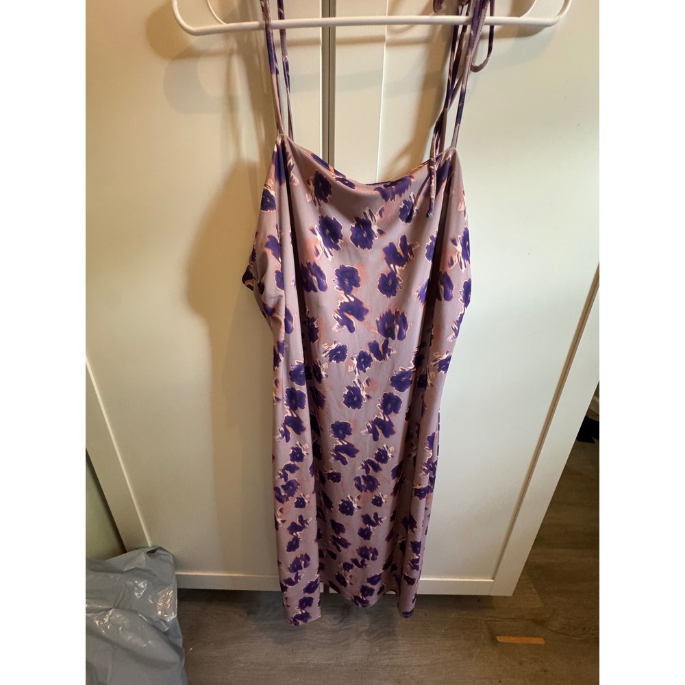 Open Edit Purple Floral Satin Cowl Neck Midi Slip Dress XL